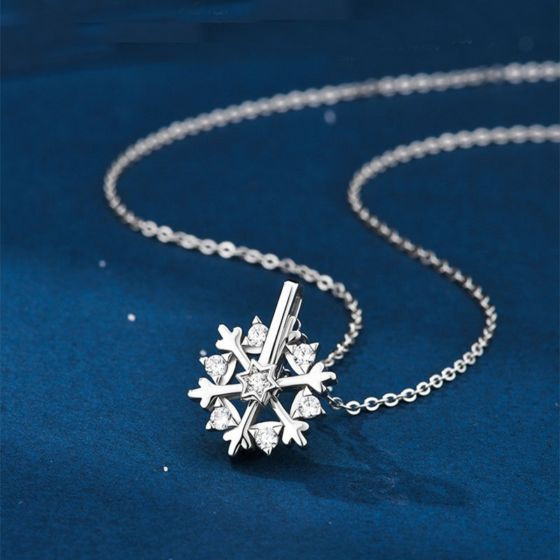 Collar de copo de nieve giratorio de plata 925 para mujer, diseño de nicho de lujo, joyería de diamantes de imitación brillantes, regalo de cumpleaños de otoño e invierno para amigos
