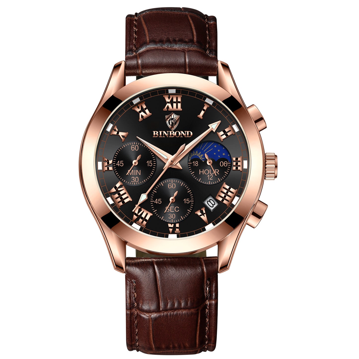 Reloj deportivo multifuncional con tres ojos y seis agujas, resistente al agua y luminoso para hombre