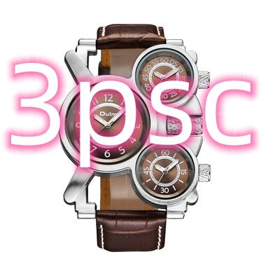 Dual movement leather men's watch
