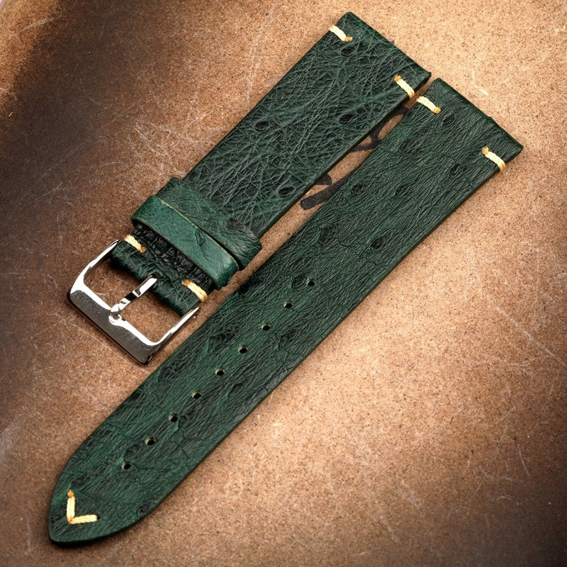 Handmade Soft Vintage Thin Ostrich Leather Strap 18 20 22MM