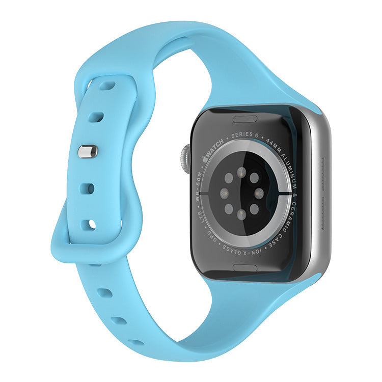 Correa de reloj con hebilla de mariposa y cintura pequeña de silicona de color sólido