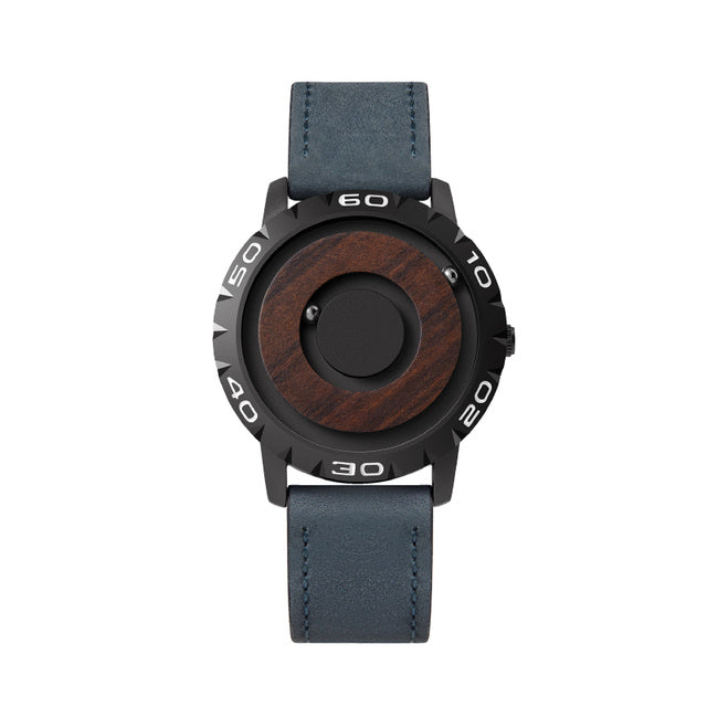 Men's wooden watch with magnetic ball