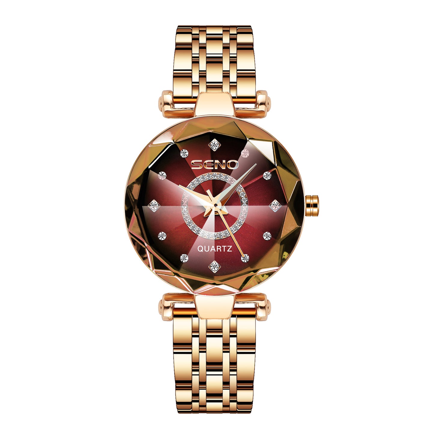 Reloj resistente al agua para mujer con correa de acero inoxidable macizo y cristal poligonal