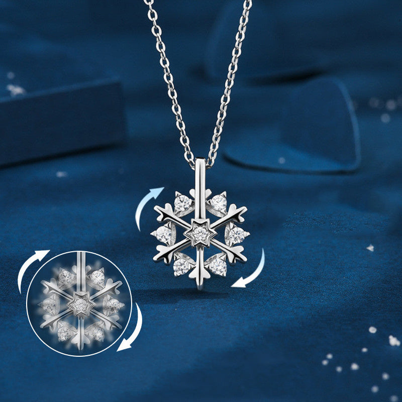 Collar de copo de nieve giratorio de plata 925 para mujer, diseño de nicho de lujo, joyería de diamantes de imitación brillantes, regalo de cumpleaños de otoño e invierno para amigos