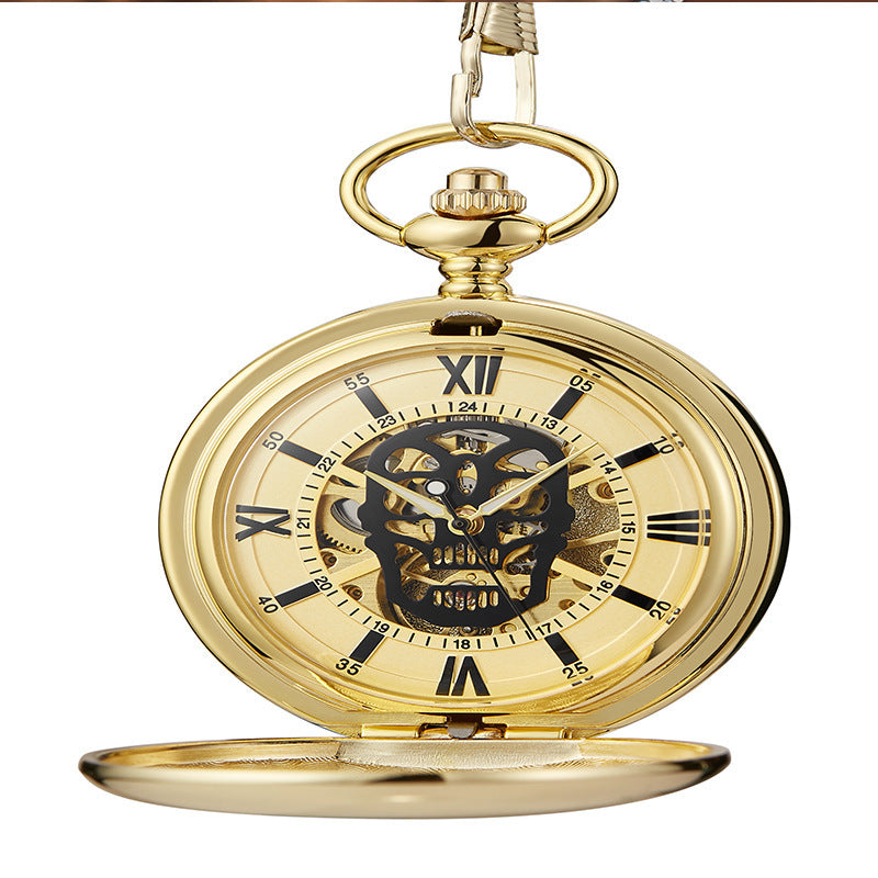 Reloj de bolsillo con calavera hueca y tapa retro mecánica