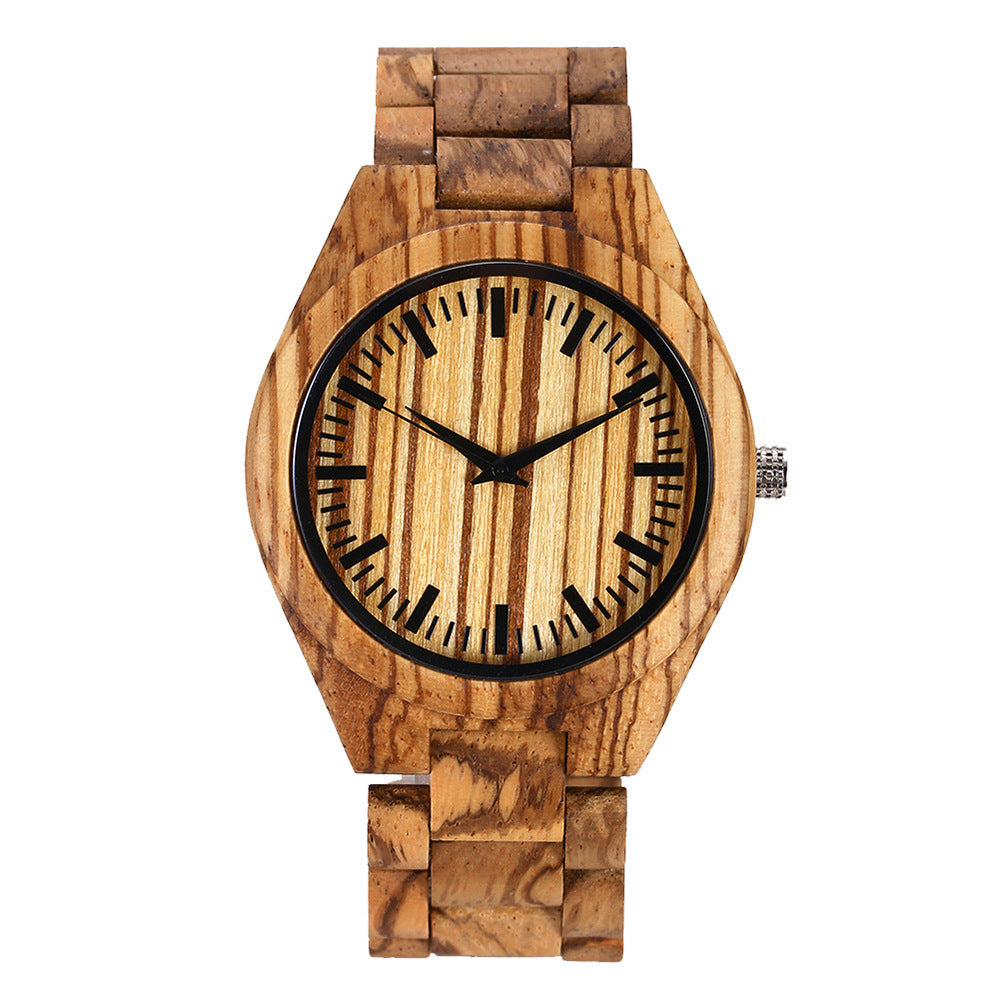 Reloj de cuarzo de madera con esfera grande para hombres y mujeres