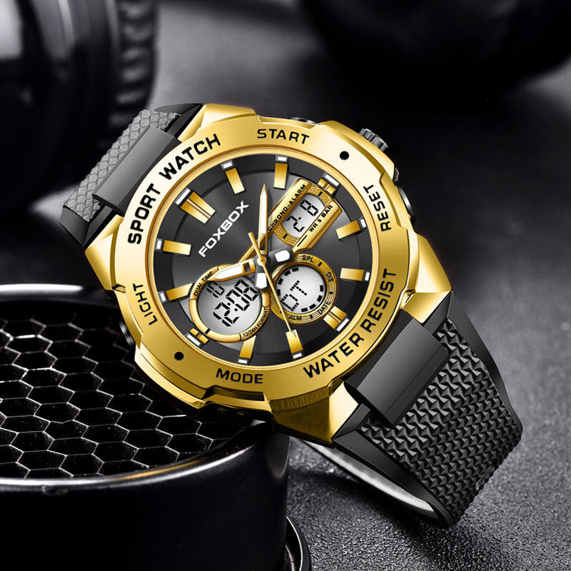 Reloj de cuarzo luminoso impermeable deportivo multifunción con doble pantalla para hombre