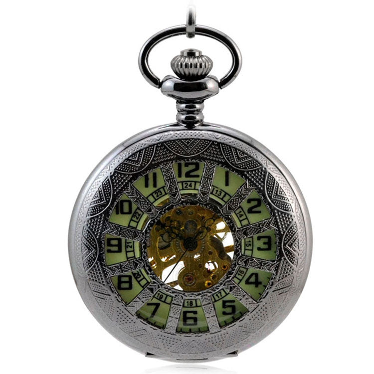 Reloj de bolsillo mecánico retro con doce agujeros y diseño de molino de viento