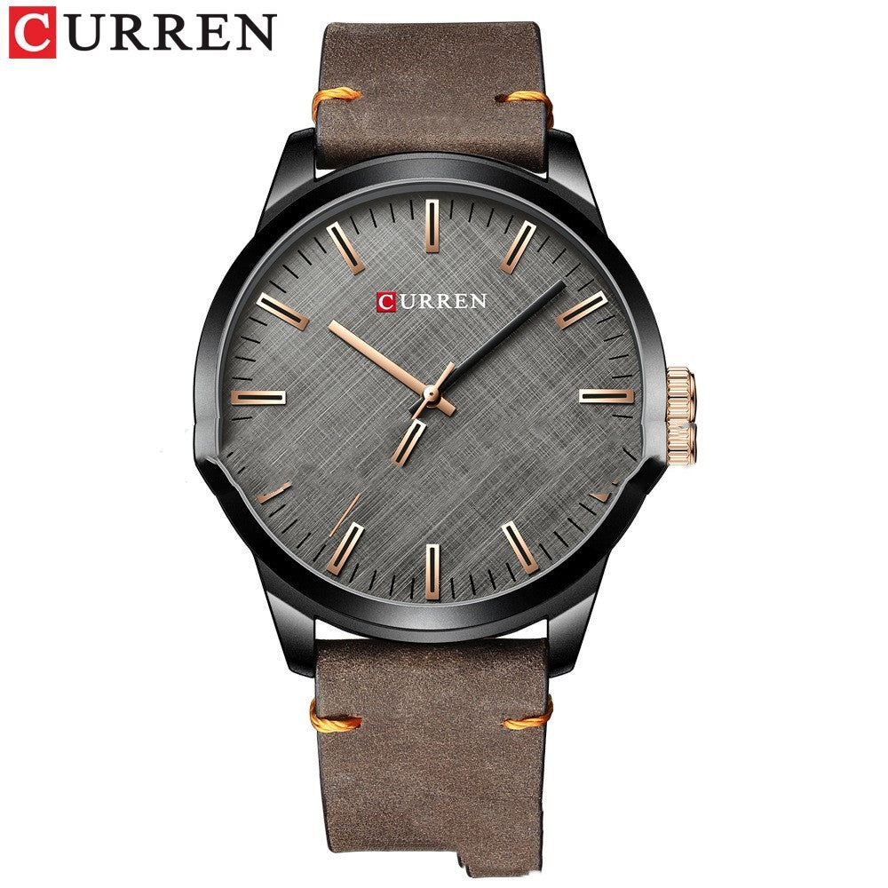 8386 Reloj redondo resistente al agua para hombre, estilo sencillo, reloj de cuero para parejas, reloj genuino