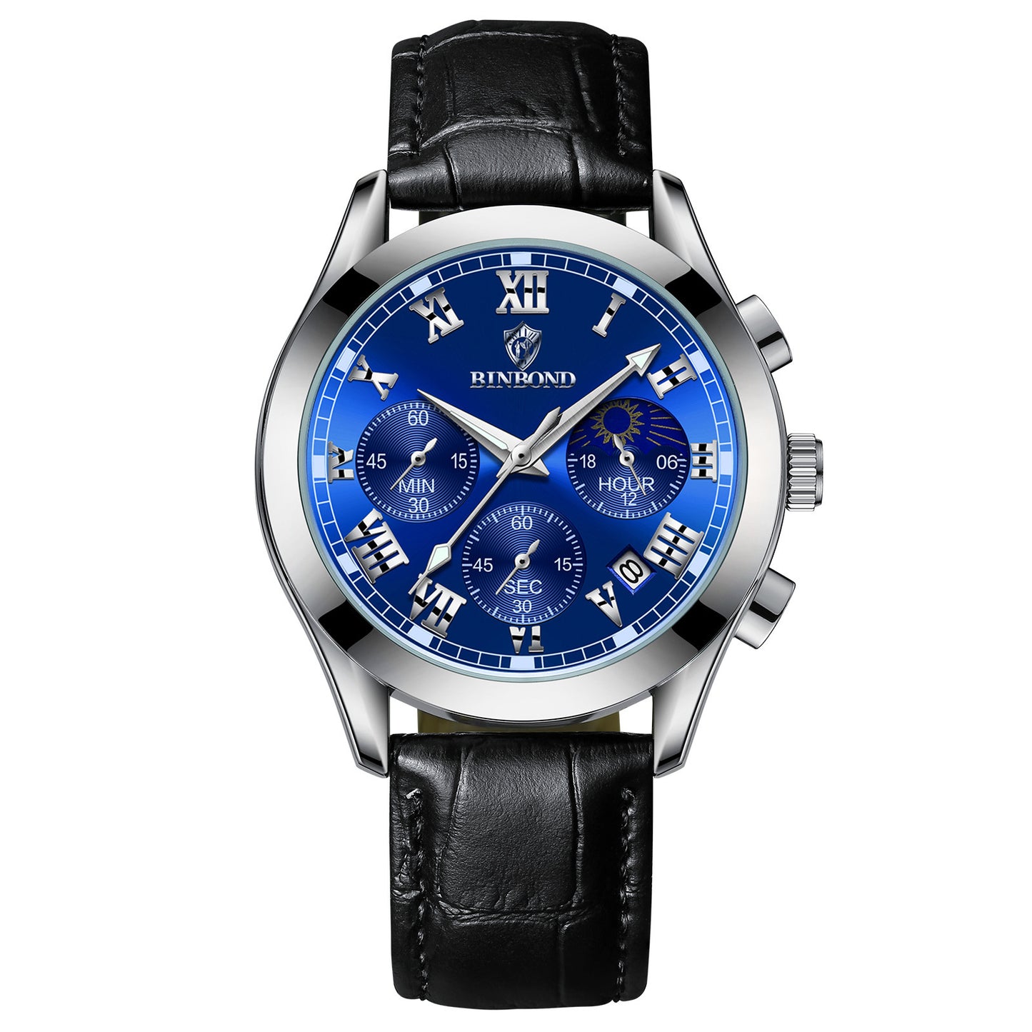 Reloj deportivo multifuncional con tres ojos y seis agujas, resistente al agua y luminoso para hombre