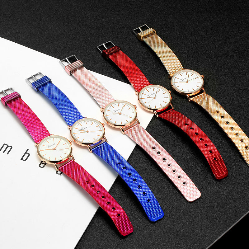 Reloj de Ginebra con esfera y correa de malla, minimalista, fino