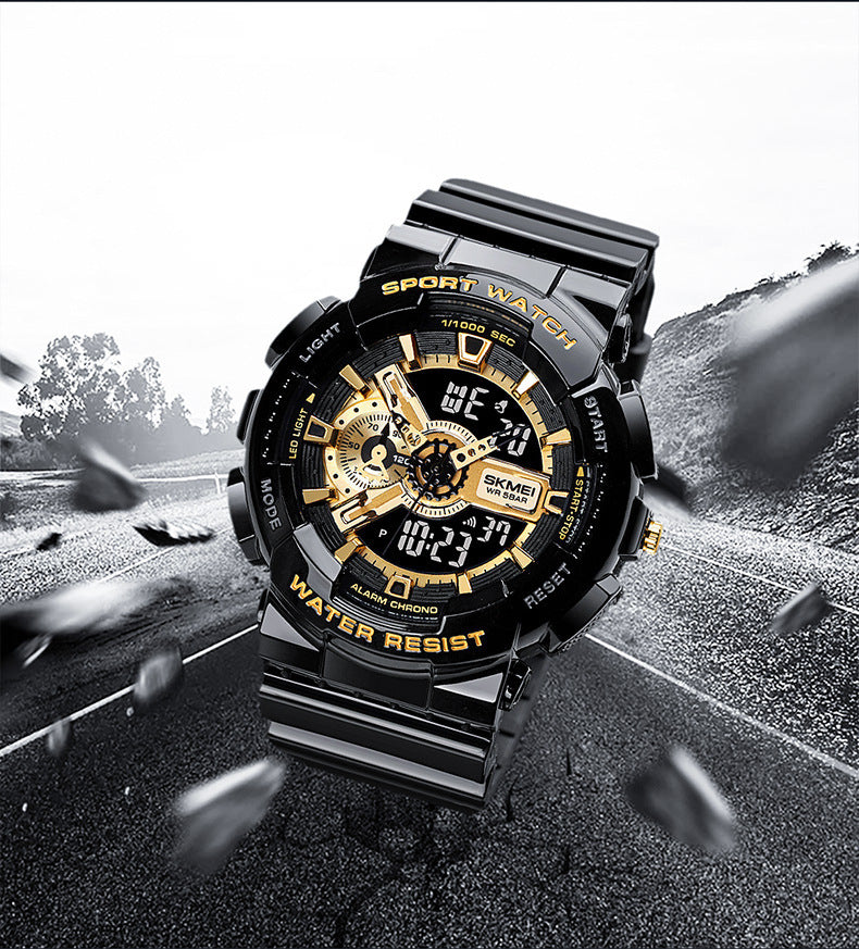 Reloj electrónico clásico deportivo de moda en oro negro con doble pantalla para estudiantes, reloj para adolescentes, niños y niñas