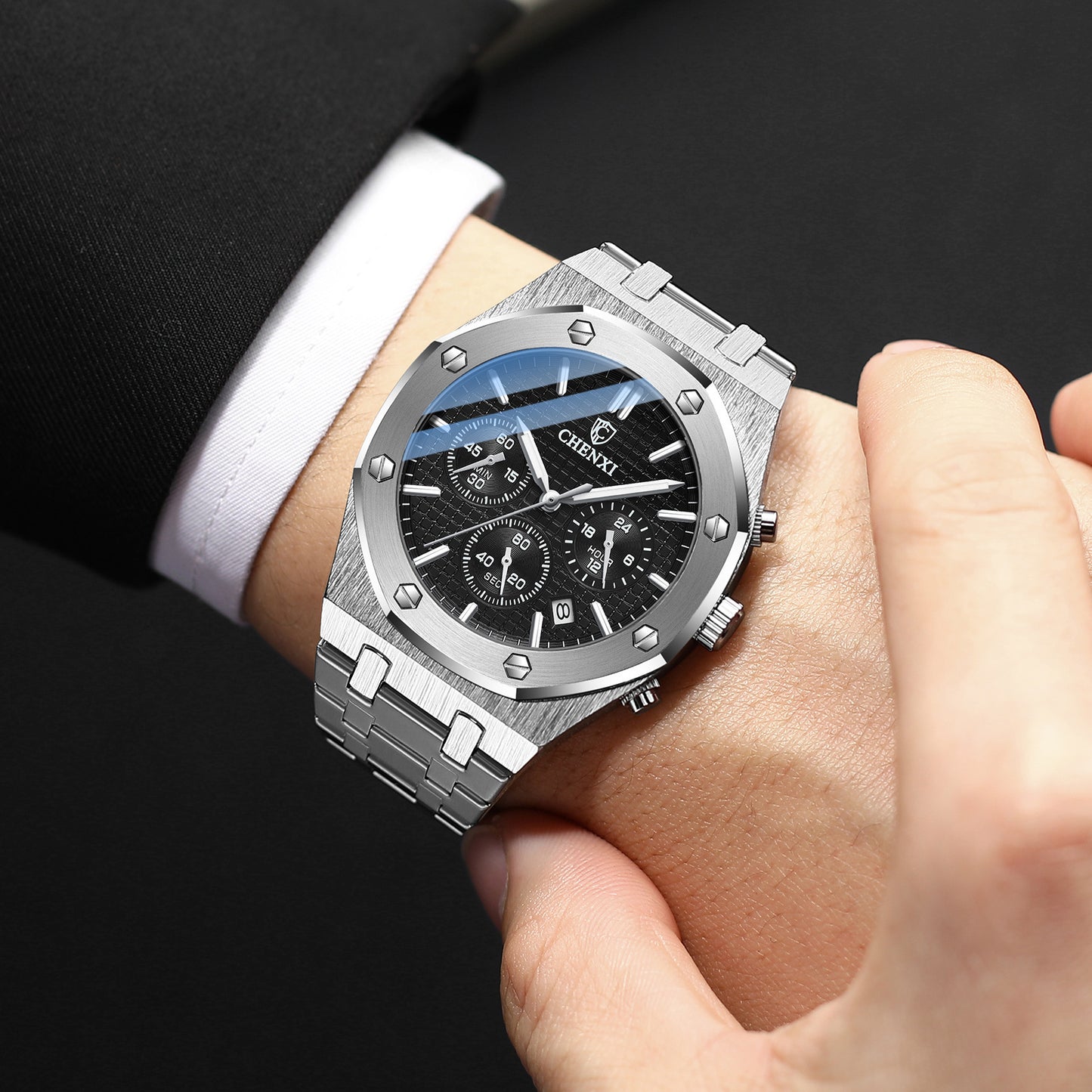 Multifunctional Sports Watch Men's Steel Band Waterproof Quartz Non-Mechanical Watch