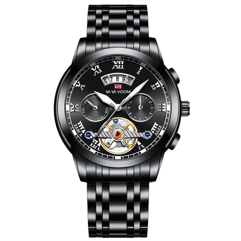 Reloj de cuarzo con tourbillon para hombre en acero inoxidable