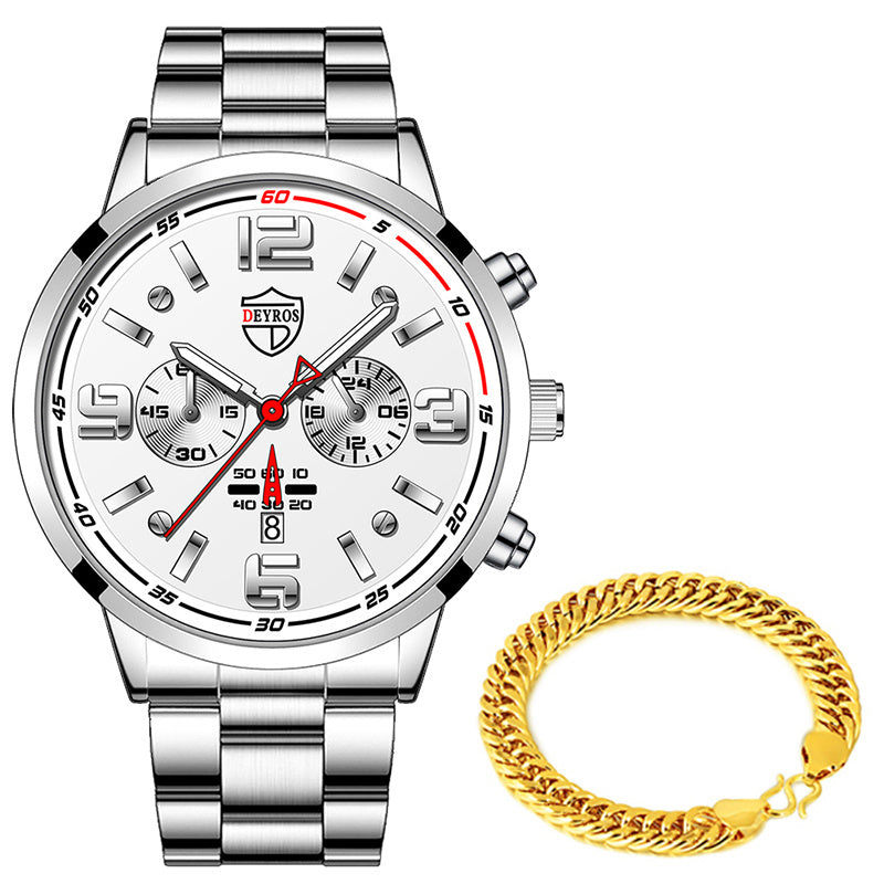 Reloj de cuarzo luminoso con calendario y correa de acero para hombre