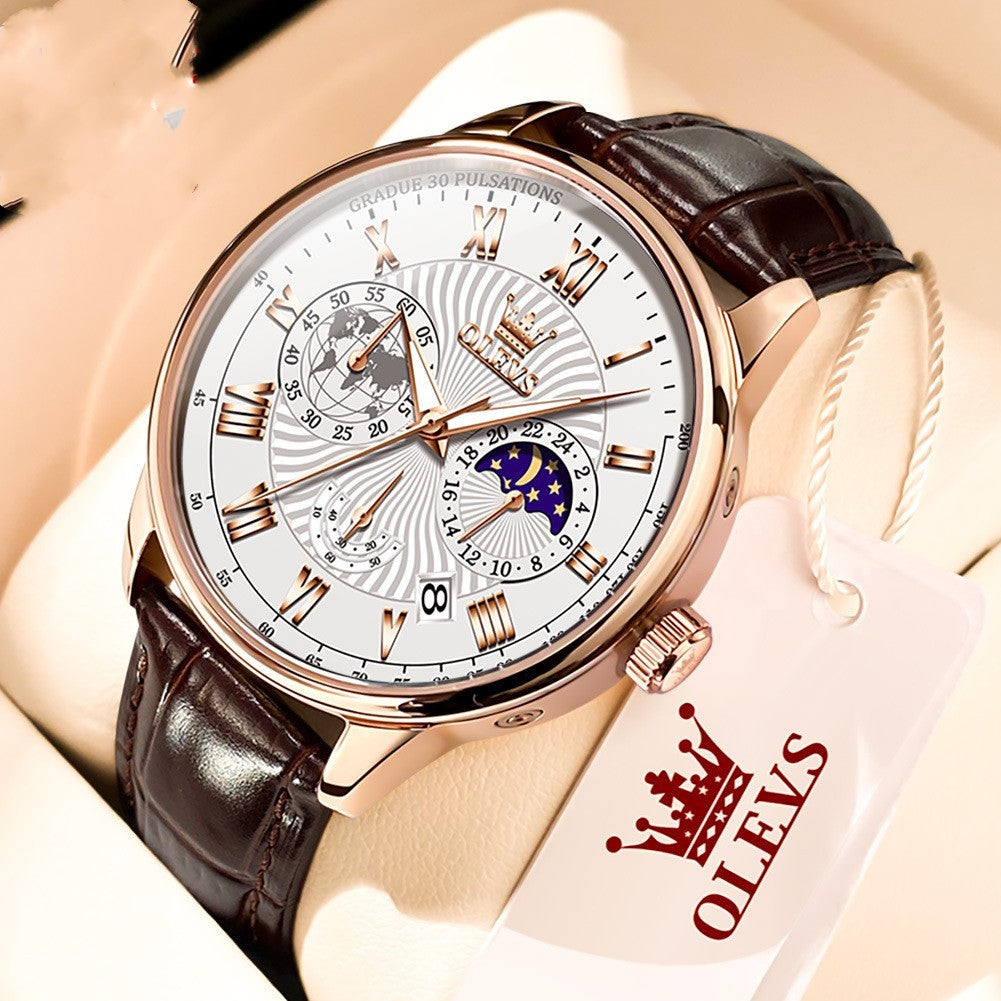 Reloj de cuarzo multifuncional para negocios, luminoso para hombre