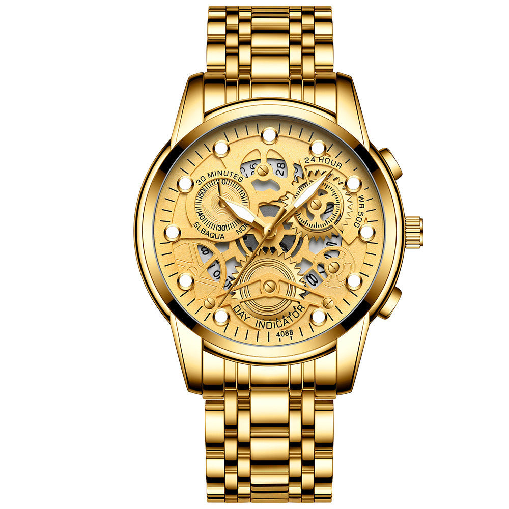 Reloj negro para hombre, reloj de cuarzo de moda hueco