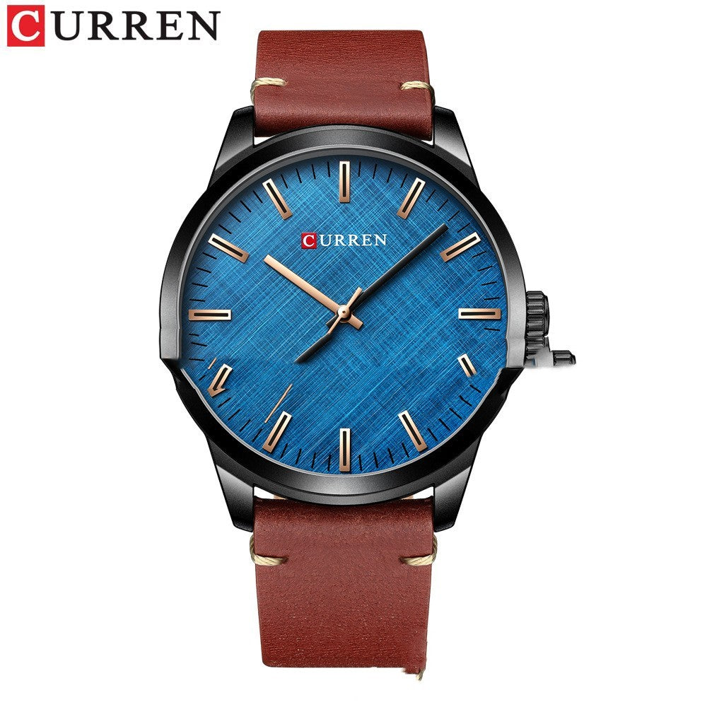 8386 Reloj redondo resistente al agua para hombre, estilo sencillo, reloj de cuero para parejas, reloj genuino