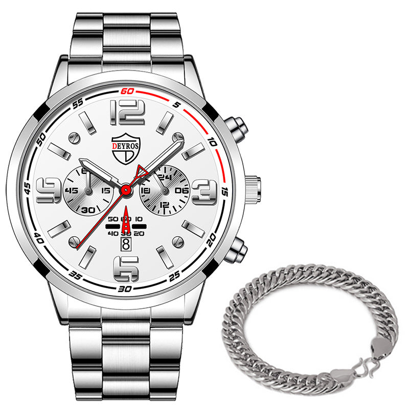 Reloj de cuarzo luminoso con calendario y correa de acero para hombre