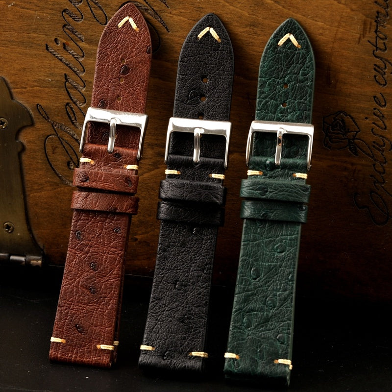 Handmade Soft Vintage Thin Ostrich Leather Strap 18 20 22MM