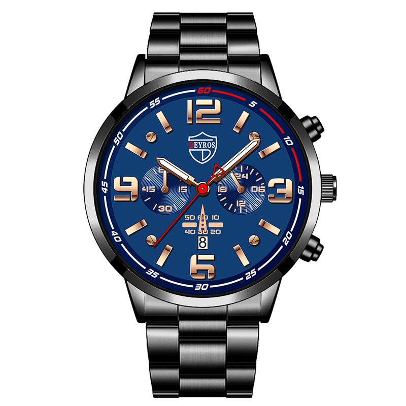 Reloj de cuarzo luminoso con calendario y correa de acero para hombre