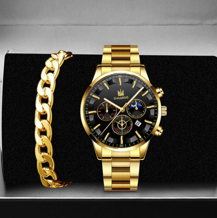 Reloj de cuarzo elegante con calendario de tres ojos y esfera grande y redonda