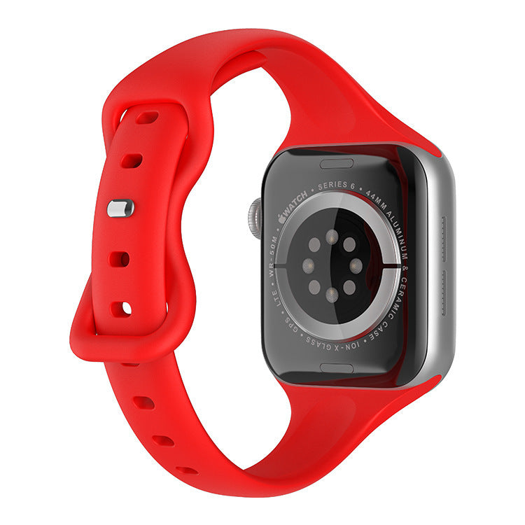 Correa de reloj con hebilla de mariposa y cintura pequeña de silicona de color sólido