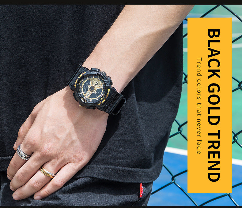 Reloj electrónico clásico deportivo de moda en oro negro con doble pantalla para estudiantes, reloj para adolescentes, niños y niñas