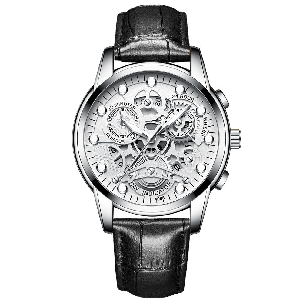 Reloj negro para hombre, reloj de cuarzo de moda hueco