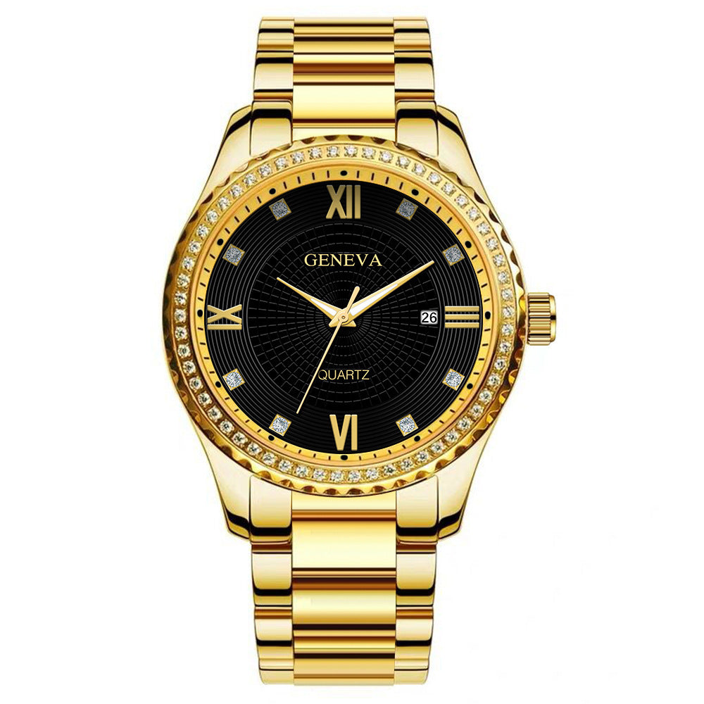 Watch Men's Steel Band Watch Fashion Calendar Quartz Strap Watch