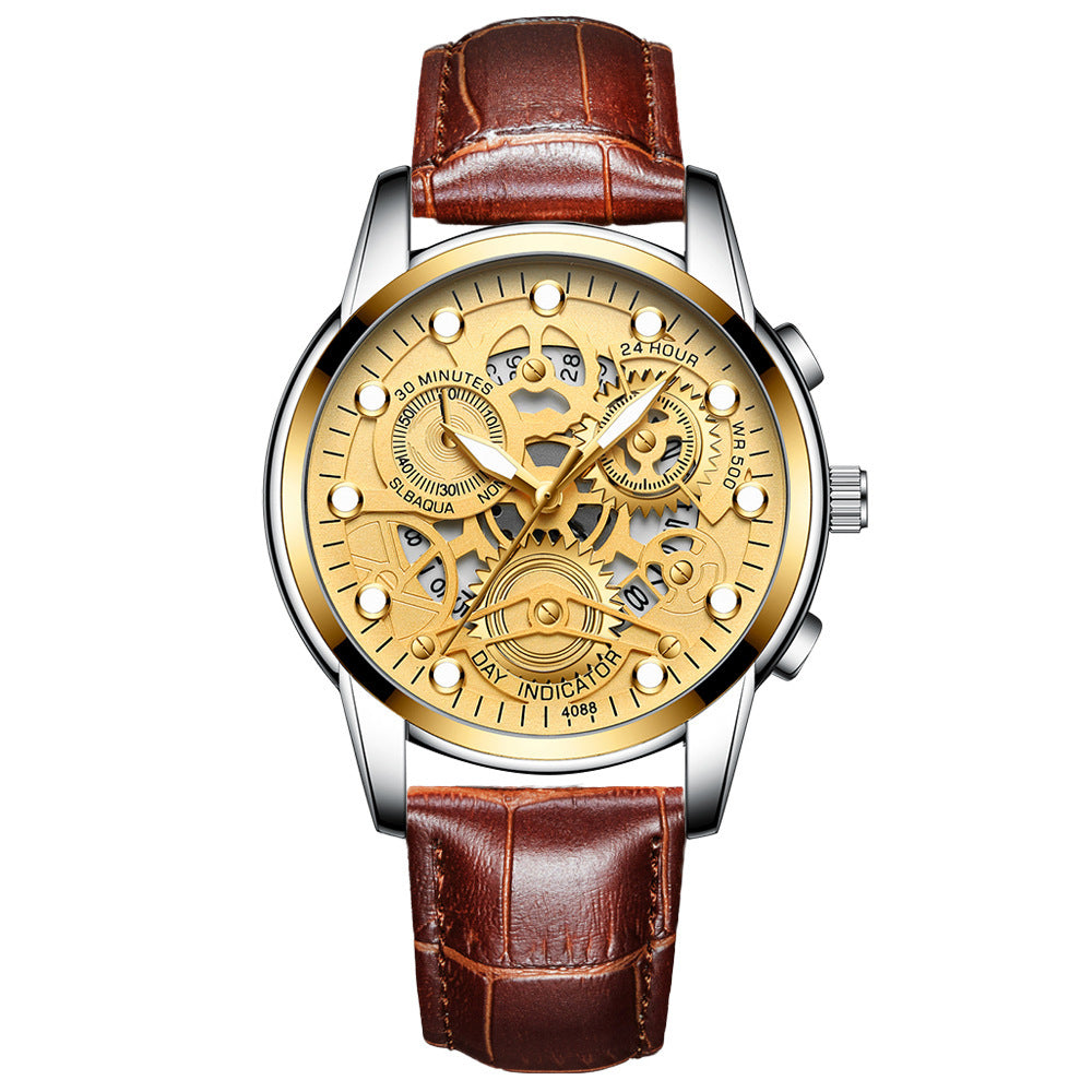 Reloj negro para hombre, reloj de cuarzo de moda hueco