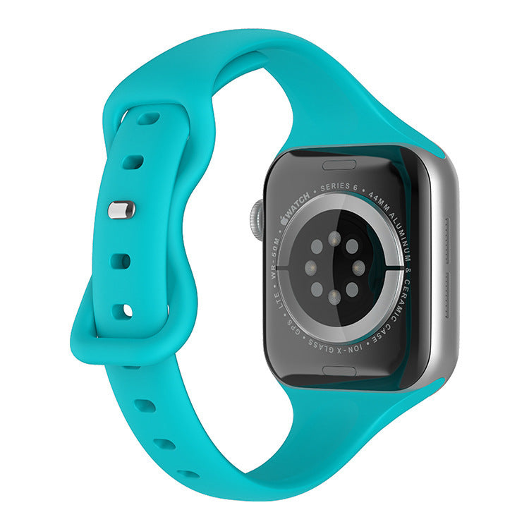 Correa de reloj con hebilla de mariposa y cintura pequeña de silicona de color sólido