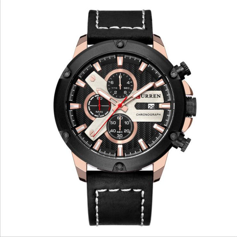 Men's Six-Hands Calendar Waterproof Belt Quartz Watch