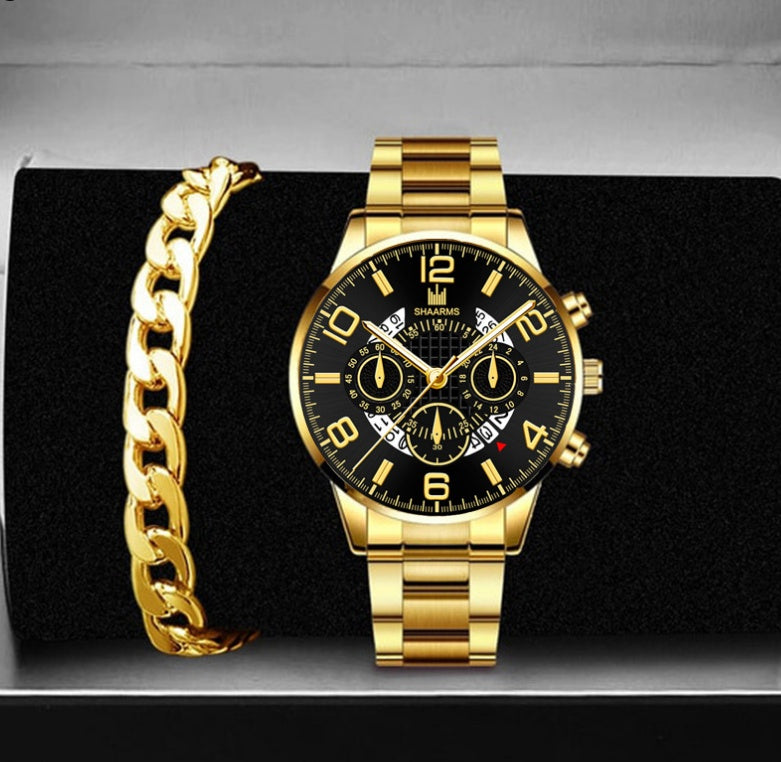 Reloj de cuarzo elegante con calendario de tres ojos y esfera grande y redonda