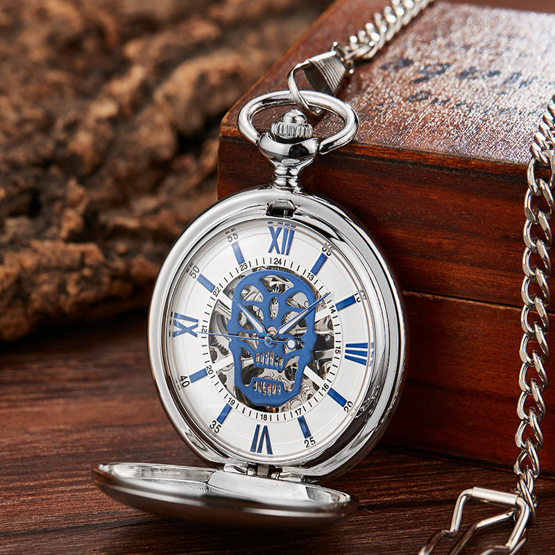 Reloj de bolsillo con calavera hueca y tapa retro mecánica