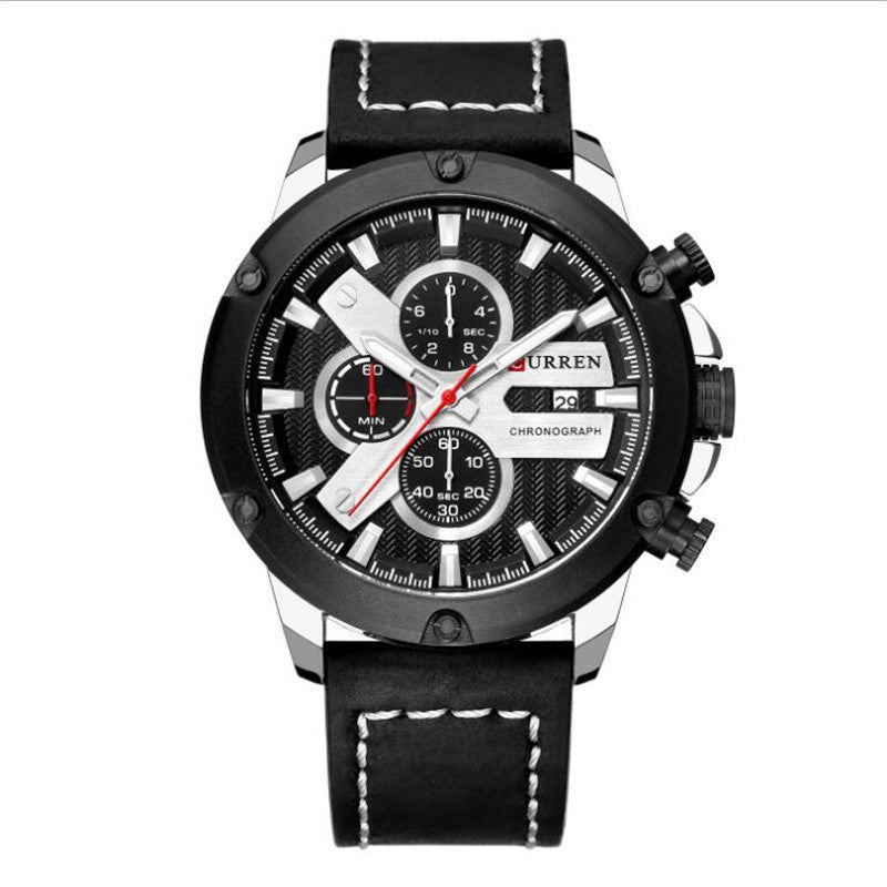 Men's Six-Hands Calendar Waterproof Belt Quartz Watch
