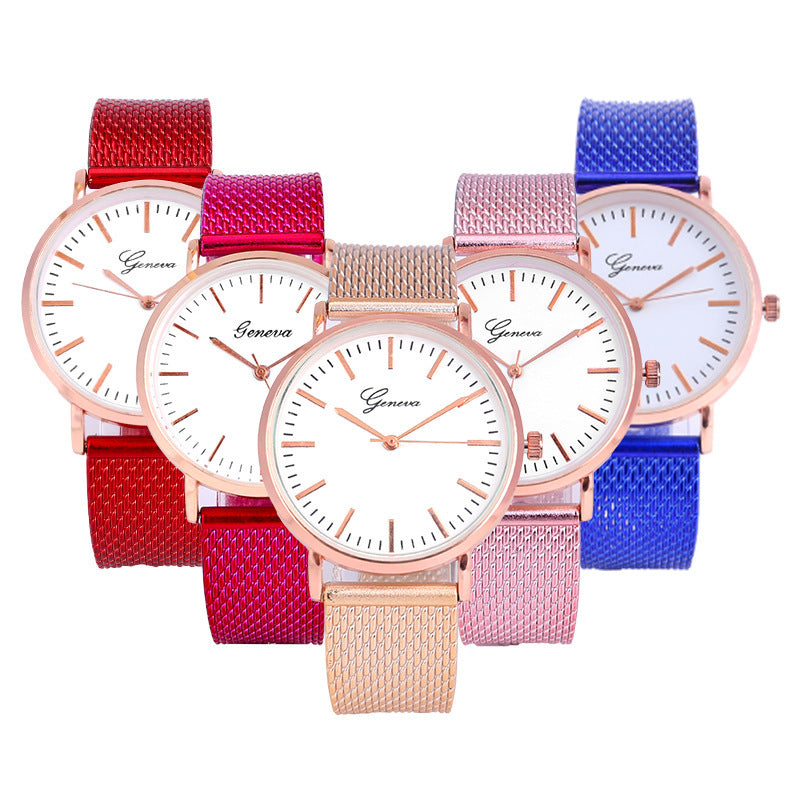 Reloj de Ginebra con esfera y correa de malla, minimalista, fino