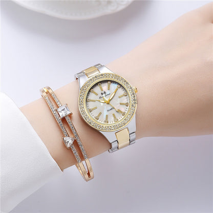 Conjunto de dos piezas de reloj y pulsera de diamantes para mujer