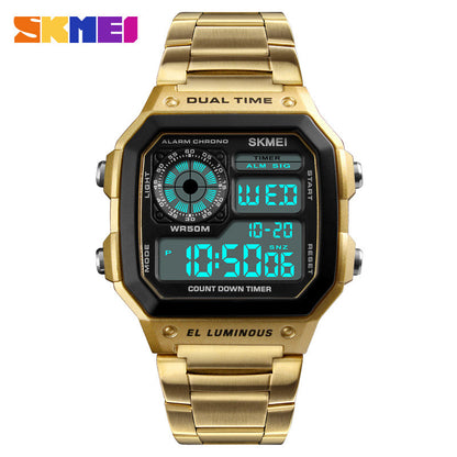 SKMEI Men's  Business Square Dial Digital Watch [Dual Time] [EL Luminous] - Black