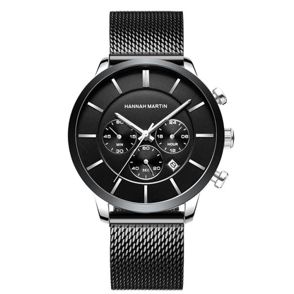 Men's Multi-functional Business Casual Calendar Quartz Watch Woven Steel Chain Gold Luminous Small Three-pin Watch