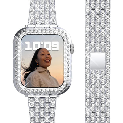 Correa de reloj de metal con incrustaciones de diamantes y cinco cuentas