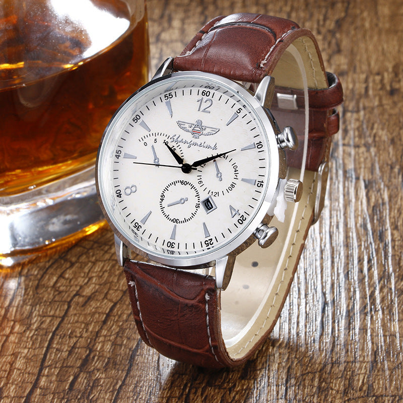 Reloj de cuarzo con correa y calendario sencillo para hombre