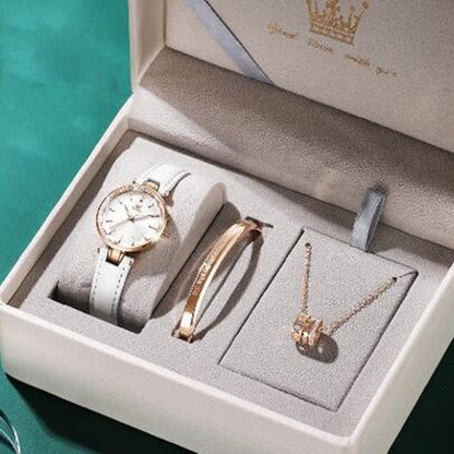 Reloj de cuarzo para mujer con sincronización multifunción con incrustaciones de diamantes