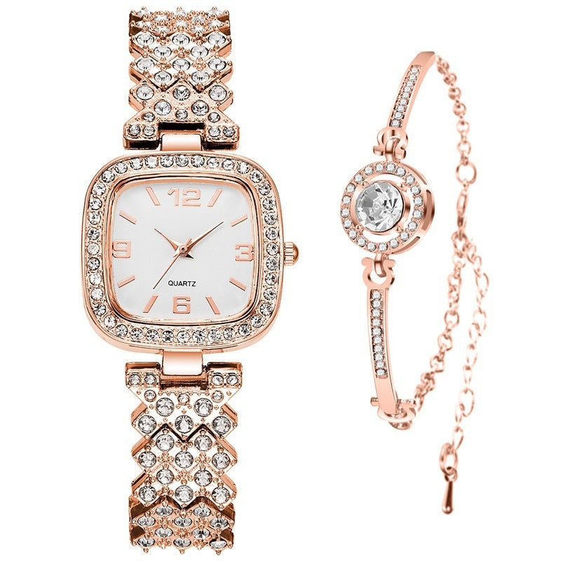 Reloj cuadrado pequeño con diamantes para mujer, pulsera y caja de regalo