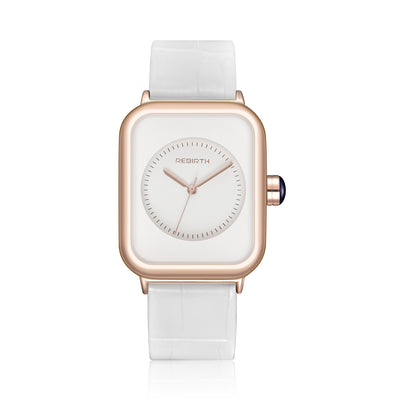 Reloj de señoras sencillo de aleación rectangular de PU con espejo de cristal ordinario color blanco