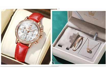 Women's Quartz Watch With Diamond Inlaid Multi-function Timing