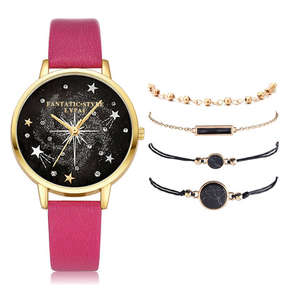 Conjunto combinado de pulsera y reloj para mujer con diseño de cielo estrellado