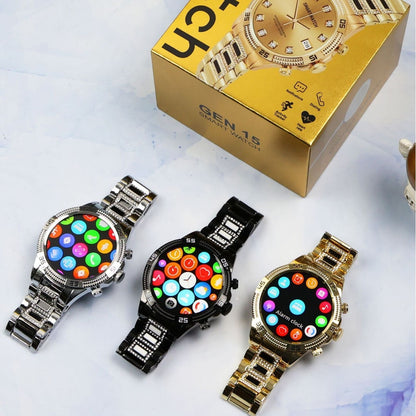 Reloj dorado pequeño con diamantes y llamadas Bluetooth