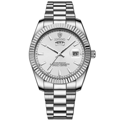 Reloj luminoso con calendario doble y correa de acero para hombre, resistente al agua y con doble calendario