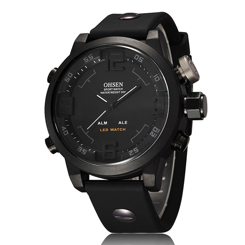 Reloj electrónico de cuarzo de gran tamaño para hombre, reloj de movimiento dual, reloj resistente al agua